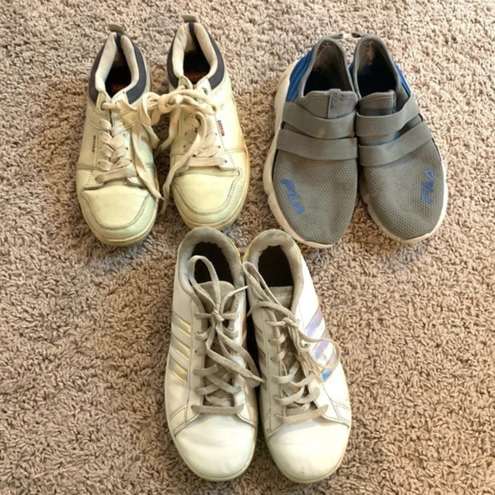 Adidas Levi’s Puma Kids Athletic Shoes Sneakers Set Bundle of 3 White Grey 3-4